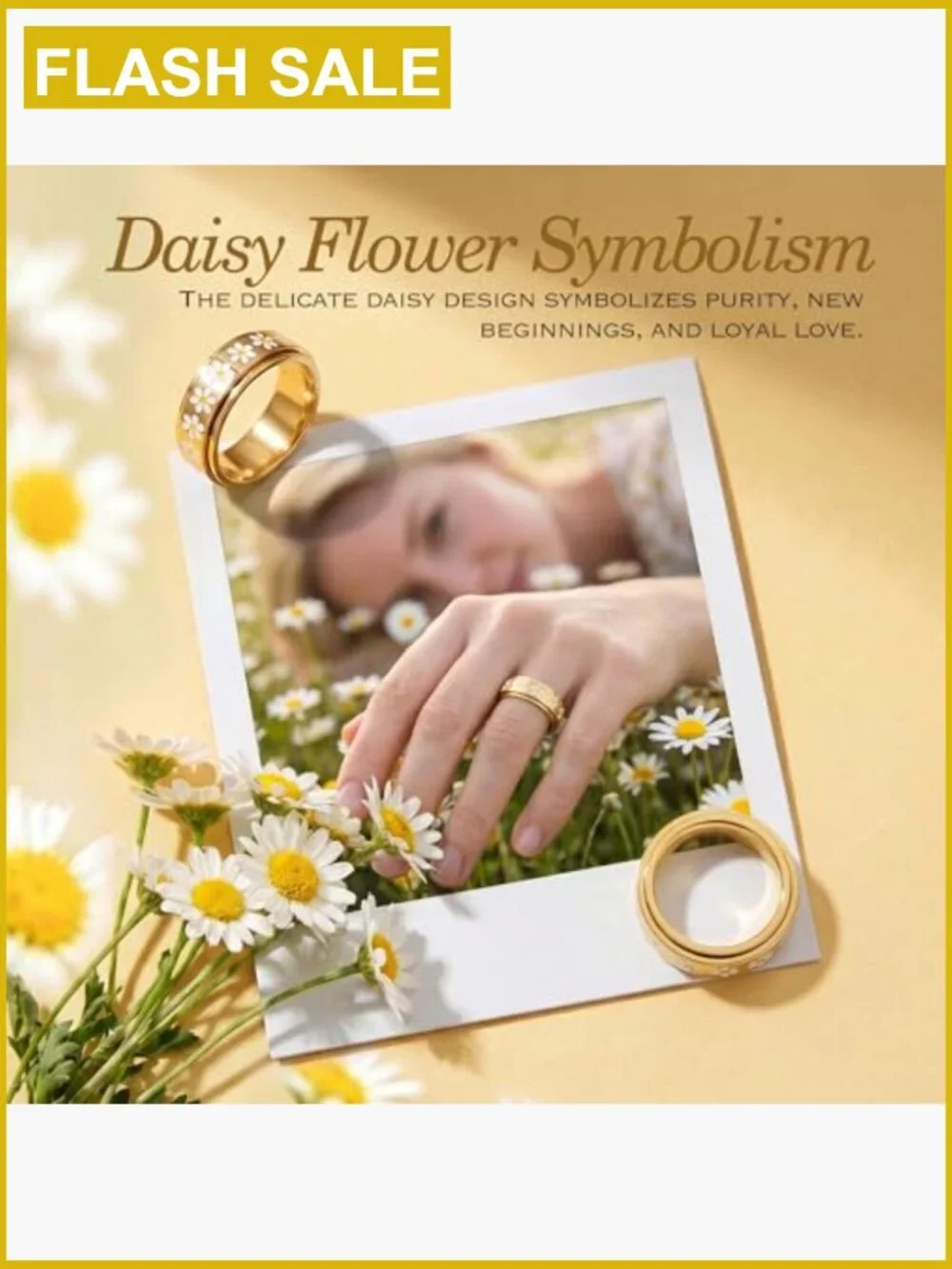 Daisy Fidget Ring Anxiety Relief Spinner Band 18K Gold Plated Stainless Steel